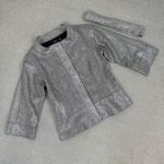 Jon by Teri Jon Open Mock Neck Metallic Belted Topper Jacket Silver Black Size 8 Photo 7