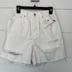 Glassons Women’s 8 White Distressed Denim Shorts New 90s Fit Photo 0