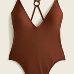 J.Crew NEW O-ring V-neck one-piece Swimsuit Size 22 Brown Plus Size Photo 0