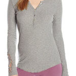 P.J. Salvage  Henley Shirt Long Crochet Sleeve Knitted Quarter Button Gray S Photo 0