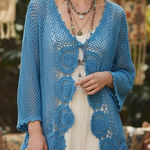 Koret 1X Crochet Knit Pastel Teal Blue Cardigan Sweater Top Boho Beach Whimsy Photo 0