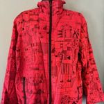 Chico's  0 (S) Zip Jacket Red Black Silk Quilted Abstract Artsy Modern Statement Photo 0