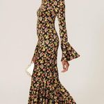 Caroline Constas Allonia Black Floral Print Long Sleeve Trumpet Gown Size XS Photo 1