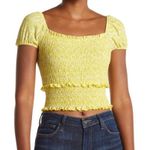 Lush Clothing New Lush Printed Puff Sleeve Smocked Crop Top Yellow Photo 0