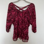 EXPRESS feather Blouse top MEDIUM magenta pink 3/4 Sleeve Criss Cross back Photo 1