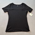 ANA A New Approach Top XL Women's Black Ribbed Knit Square Neck Short Sleeve NWT Photo 0