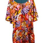 Tallulah Kate Puff Sleeve Bright Floral Tiered Mini Shift Dress 2X Orange Photo 0