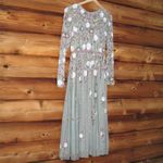 Mac Duggal 5716 Womens Green Sequined Floral Long Sleeve High Neck Midi Dress Photo 5