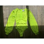 Princess Polly  Jude Lime Green Long Sleeve Deep V Bodysuit US Size 0 Photo 0