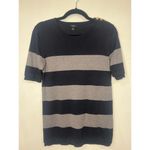 Ann Taylor Womens NAVY GRAY STRIPE SHORT SLEEVE GOLD BUTTONS SWEATER SIZ… Photo 5