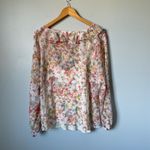 LC Lauren Conrad Blushing Bouquet Floral Ruffle V Neck Sheer Blouse Top Size L Photo 1