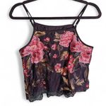 Band of Gypsies brand size medium black and pink floral crop top with lace trim Photo 2