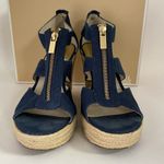 Michael Kors  Womens Sz 9 Berkley Sandal Blue Wedge Platform Espadrille Zip Up Photo 3