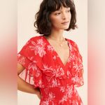 Gilner Farrar Dress Finley Flower Print Red Mini Ruffles Crinkly Fabric Medium Photo 1