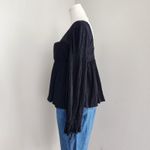 Urban Outfitters  Black Crinkle Button Front Empire Top Long Sleeve Smocked L Photo 5