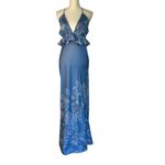 ROCOCO SAND Cross Back Peplum Maxi Dress in Light Blue Large New Womens Satin Photo 3