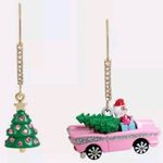Betsey Johnson  Santa Christmas Tree Pink Car Mismatched Earrings Gold Tone Hook Photo 5