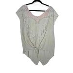 Free People Womens Castaway Boho Eyelet V-Neck Short Sleeve Blouse XS Photo 1