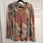 Rose + Olive  Multicolor Floral Patchwork Blouse with Ruffles Size Large Photo 2