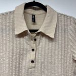 ZARA  Womens Semi Sheer Beige Cream Ribbed Short Sleeve Polo Shirt Size Large Photo 3