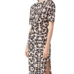 Rebecca Taylor Kaleidoscope Jersey Linen Dress Midi Slit Ruching Size Large Photo 0