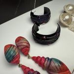 Large Dangle Drop & Hoop Statement Pierced Earrings Lot Of 4 Some Handmade Photo 2