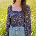 Band of Gypsies NWT BAND OF THE FREE Cropped Purple Floral Smocked Long Sleeve Blouse Sz XS Photo 11