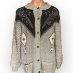 Vintage 80’s Winamex Floral Embroidered Agryl Gray XL Buttoned Cardigan Photo 0