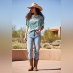 One World Pretty Color Wash Tee W/Detachable Paisley Scarf Small Bluish Green White Tee Photo 1