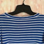 Loft  Blue Tiered Ruffle Sleeve White Striped Crew Neck T Shirt Photo 9