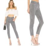 GRLFRND Karolina Taffy Grey Blue Striped Hi Rise Crop Button Fly Jeans Womens 26 Photo 1