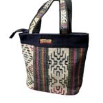 Yathra Wool Bhutan Handmade Shoulder Tote Bag Top Double Handles Abstract Women Blue Photo 1