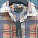 Michael Stars Blue / Orange Bikini Cove Yarn Dye Plaid Button Down Size Small Photo 4