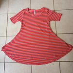 LuLaRoe Women T-Shirt Red Striped Round Neck Short Sleeve Slit Side Size XXS Photo 0