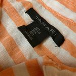 Tahari  Orange & White Striped Button-Down Shirt Long Sleeve Linen Blend Size L Photo 3