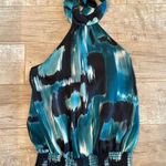 Women's Blue and Black rayon Tie Dye Halter Neck, sleeveless top Photo 0