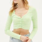 Urban Outfitters Sherry Shirred Cardigan Lime Green Neon Women’s Small Photo 0