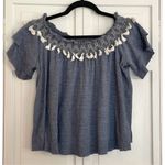 Paper Crane  blue tassel off shoulder blouse M Photo 2