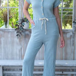 Roolee  Button Front Drawstring Waist Blue Jumpsuit Photo 0