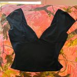 black v neck short sleeve crop top blouse shirt  Photo 0