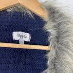 Military Hippie Felicity Faux Fur Batwing Cardigan Dark Blue Photo 4