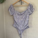 Free People bodysuit puff ruched shirt sleeve Bella chambray combo floral xL NeW Photo 6