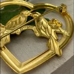 Vintage 1940s Lovebird Heart Rhinestone Brooch Pin Gold Photo 9