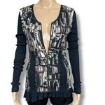 Dolcezza Womens Shirt Top Full Zip Long Sleeve Ribbed Ruffled Hem Black Brown S Photo 5