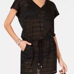 Calvin Klein  Womens Crochet Stripe Drawstring Cover-Up Tunic Small Black Photo 0