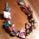 Purple Shell Pearl and Blue Crystal Heart Design Bracelet (7 Inch) Photo 1