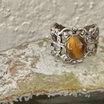 Boho silver tone Filigree Tiger’s Eye Ring Photo 6