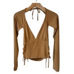 Forever 21  Bolero Top Womens Size L Brown Long Sleeve Open Back Tie Neck Waist Photo 0