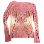 Y2K Vintage Long Sleeve McBling Rhinestone Graphic Top Size Small Pink Photo 2