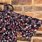 Paper Crane  Black Floral Cold Shoulder Tassel Tie Blouse Women's Size Large Photo 2